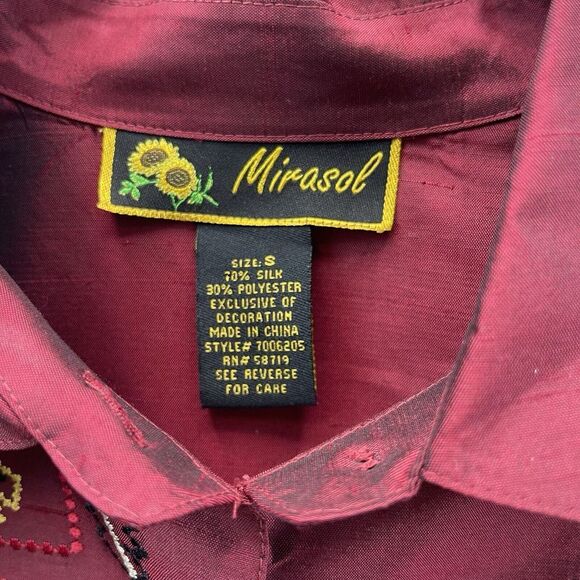 Mirasol Women's Silk Blend Button Down Embroidered Beaded Size‎ S Aztec Western - Picture 2 of 5